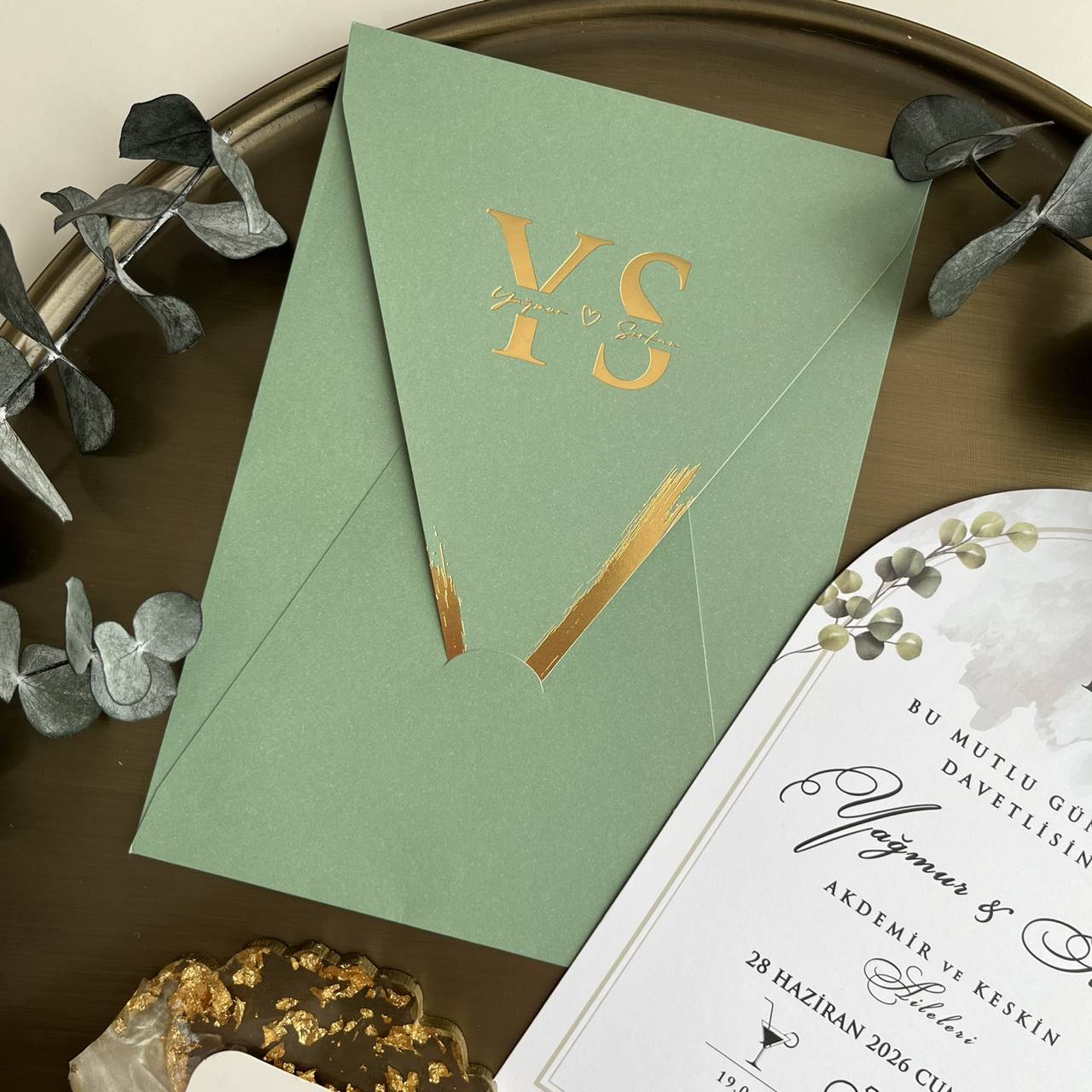 Water Green Tone Wedding Invitation