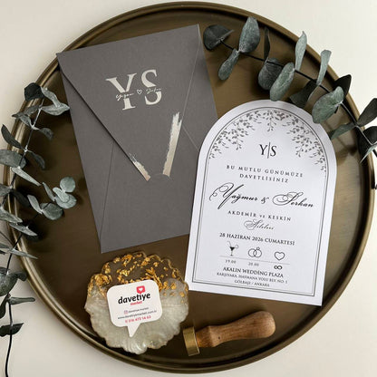 Leaf Designed Grey Invitation Card