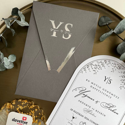 Leaf Designed Grey Invitation Card