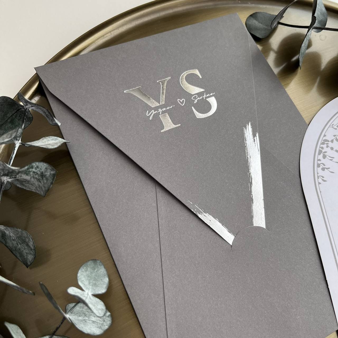 Leaf Designed Grey Invitation Card