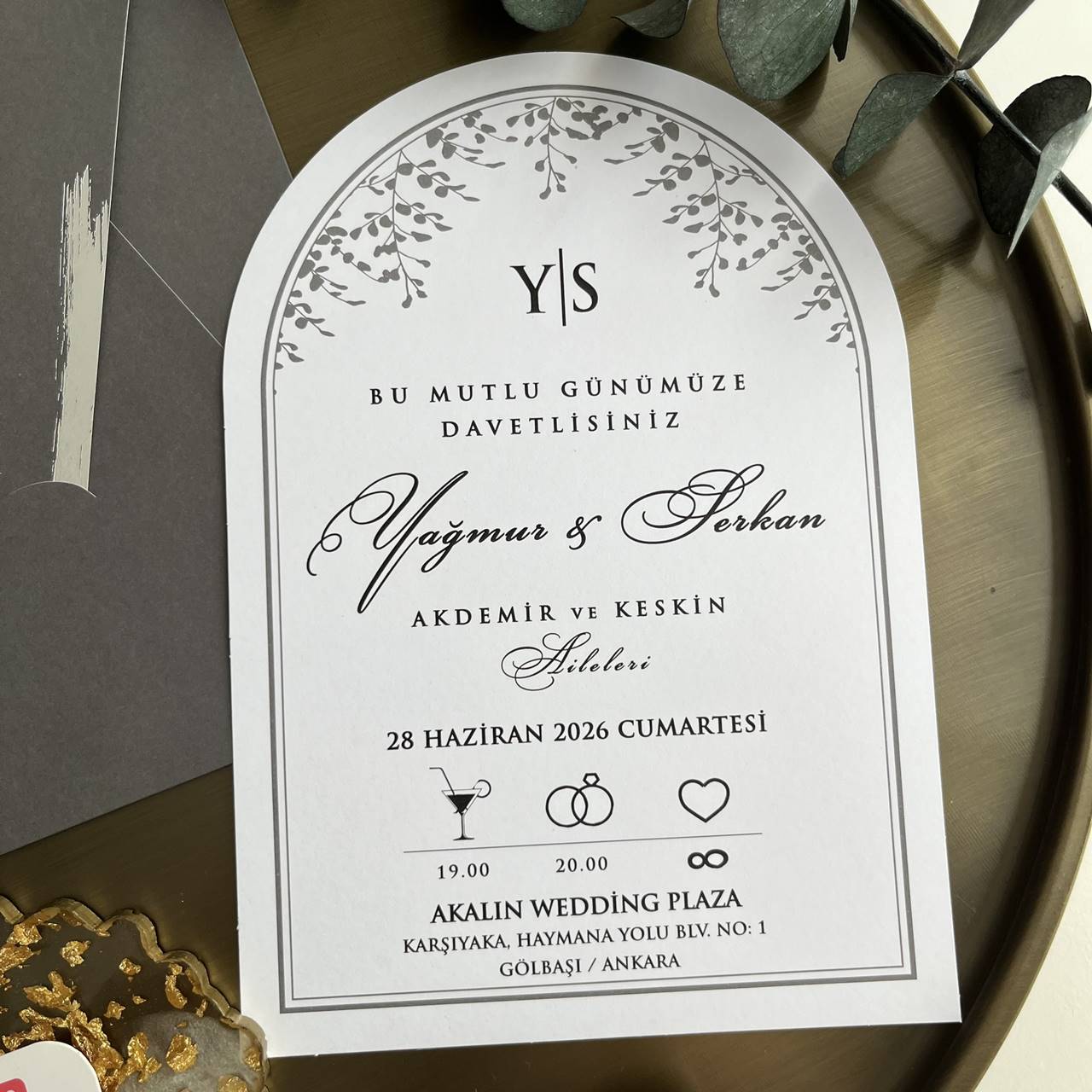 Leaf Designed Grey Invitation Card