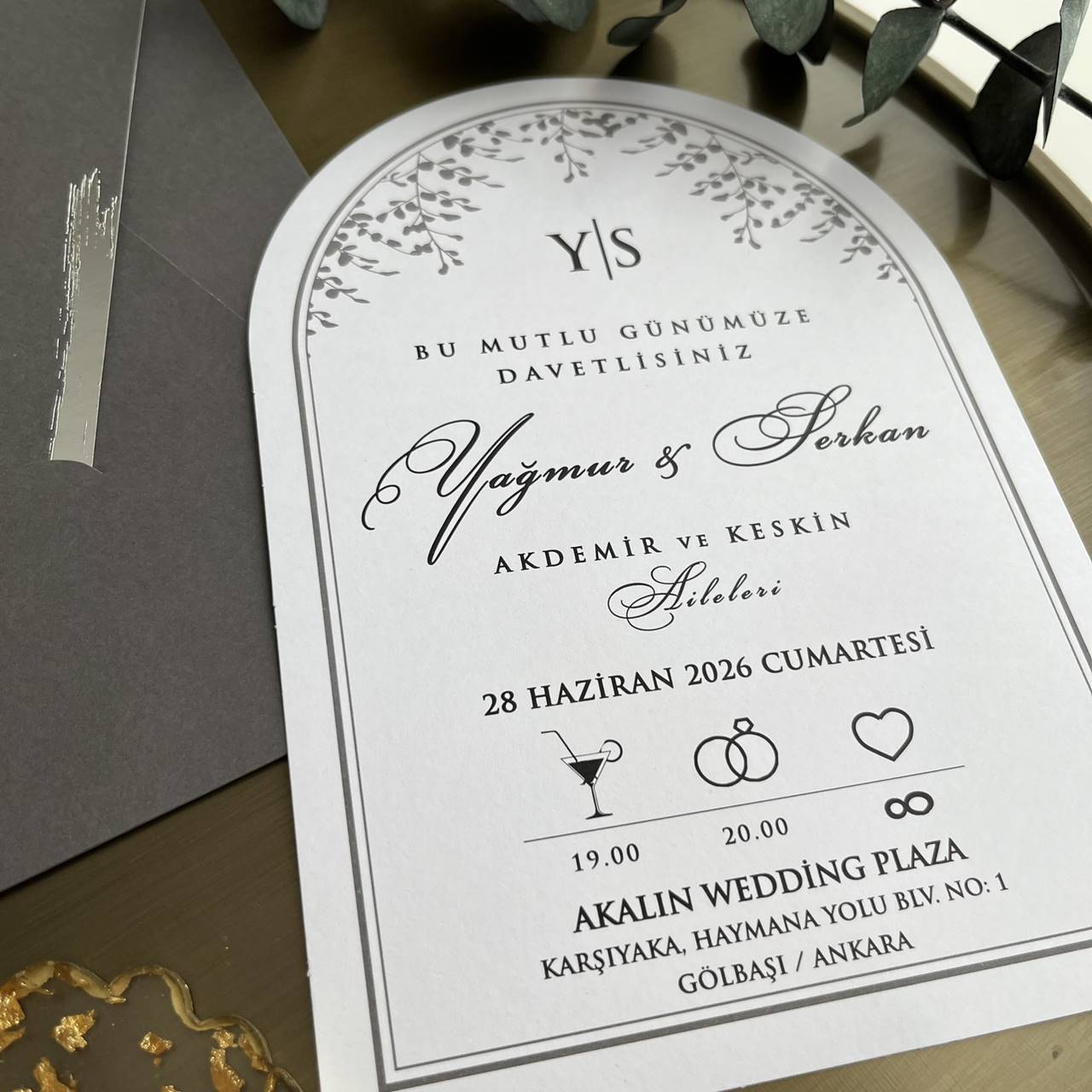 Leaf Designed Grey Invitation Card