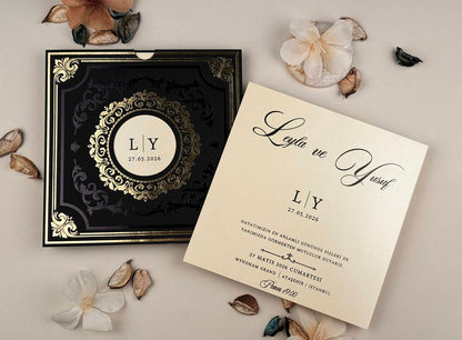 Square Wedding Invitation with Motifs