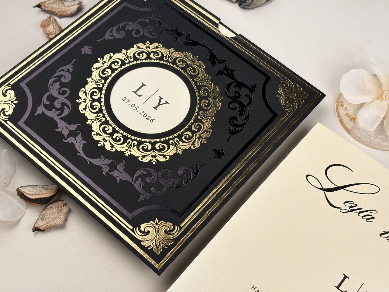 Square Wedding Invitation with Motifs