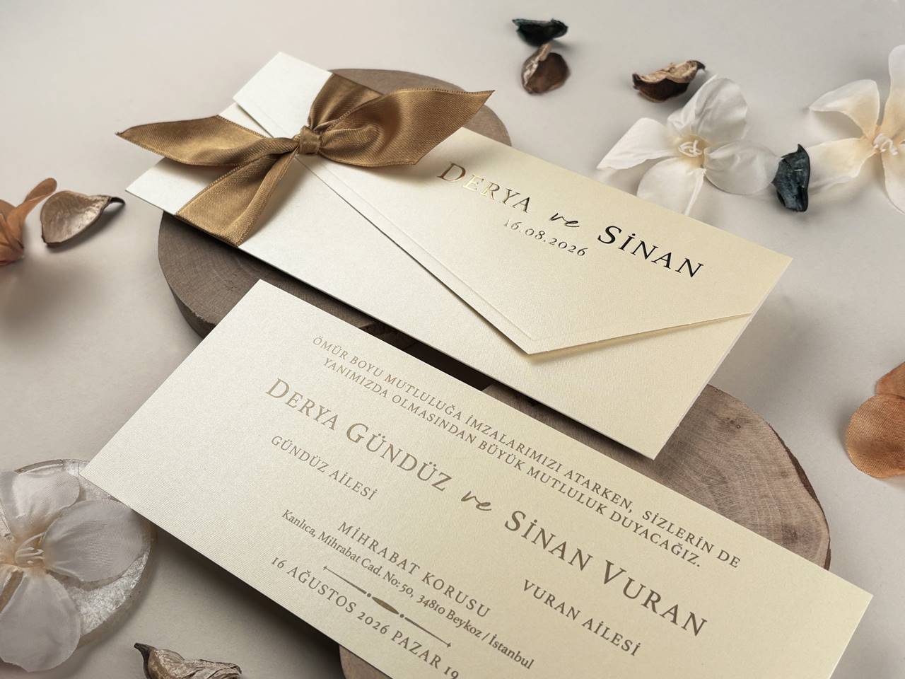 Wedding Invitation with Gold Ribbon