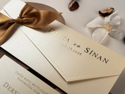 Wedding Invitation with Gold Ribbon