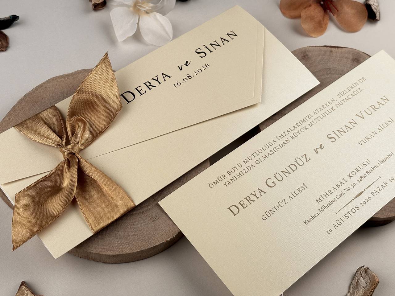 Wedding Invitation with Gold Ribbon